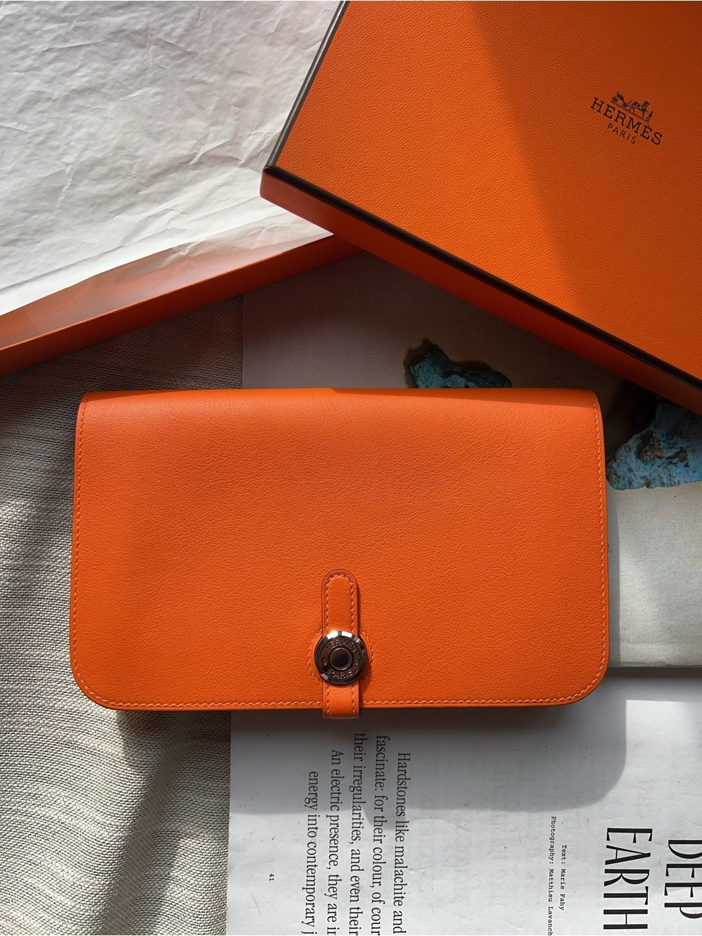 HERMÈS Orange CLEMENCE LEATHER DOGON WALLET